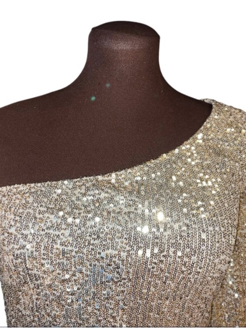 BETSEY JOHNSON Luisa Gold Shimmer Sequin One Shoulder Bodycon Party Dress Medium - Picture 3 of 10